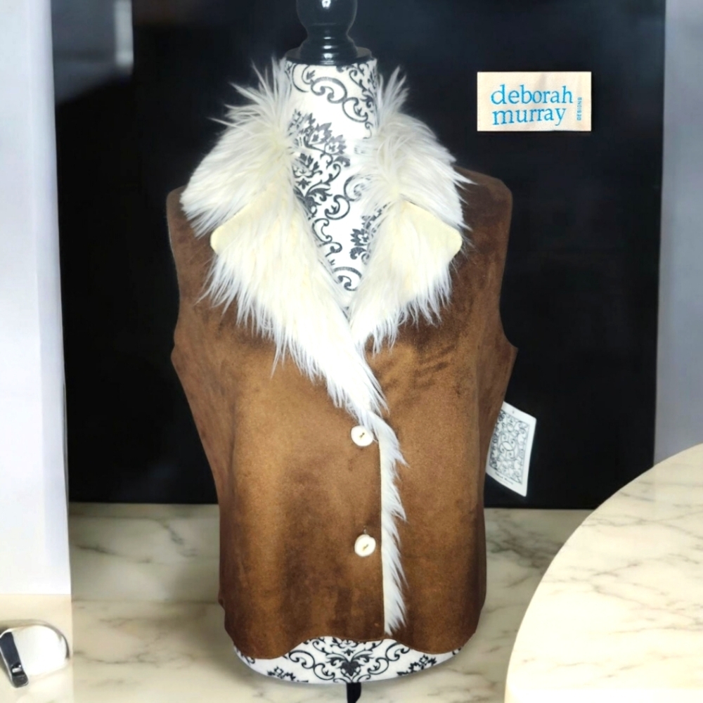 🆕️ DEBORAH MURRAY Brown Faux Fur Vest - Small